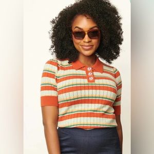 UNIQUE VINTAGE PRIM & PRETTY SWEATER IN ORANGE & MINT STRIPES
